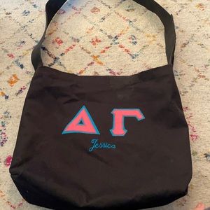 Black embroidered Delta Gamma Jessica canvas bag
